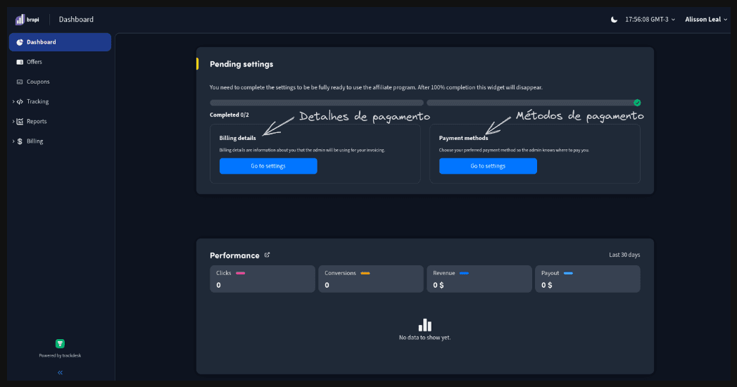 Configurações de pagamento